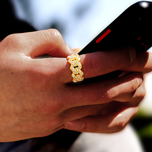 Iced-Out Cuban Link Ring with Rhinestones