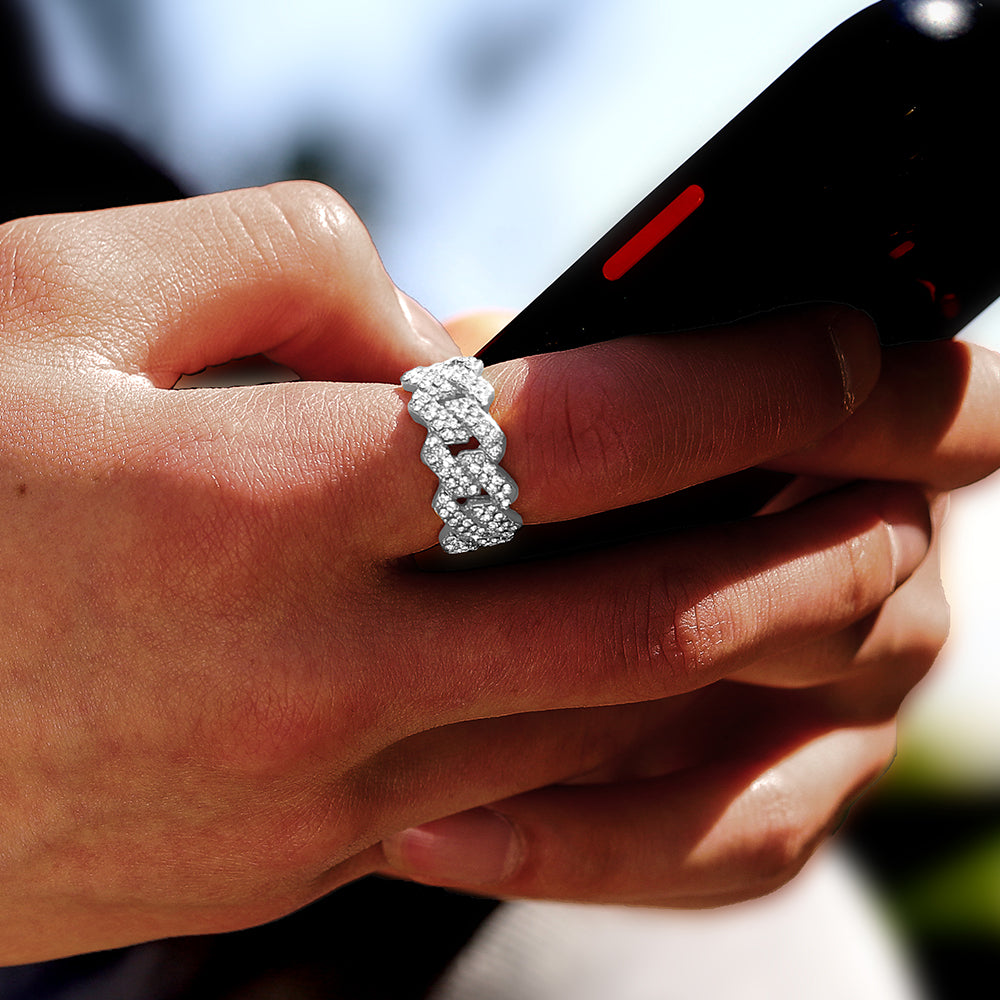 Iced-Out Cuban Link Ring with Rhinestones