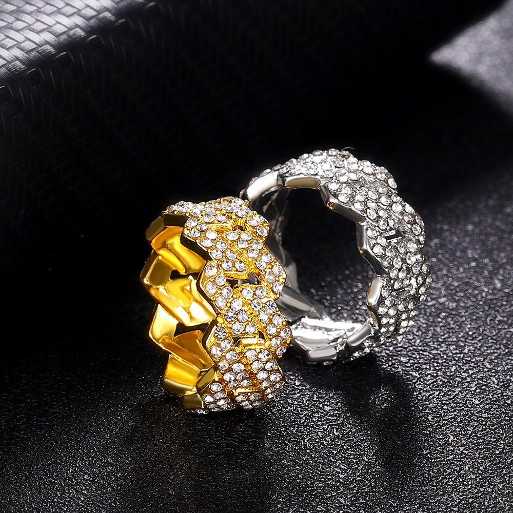 Iced-Out Cuban Link Ring with Rhinestones