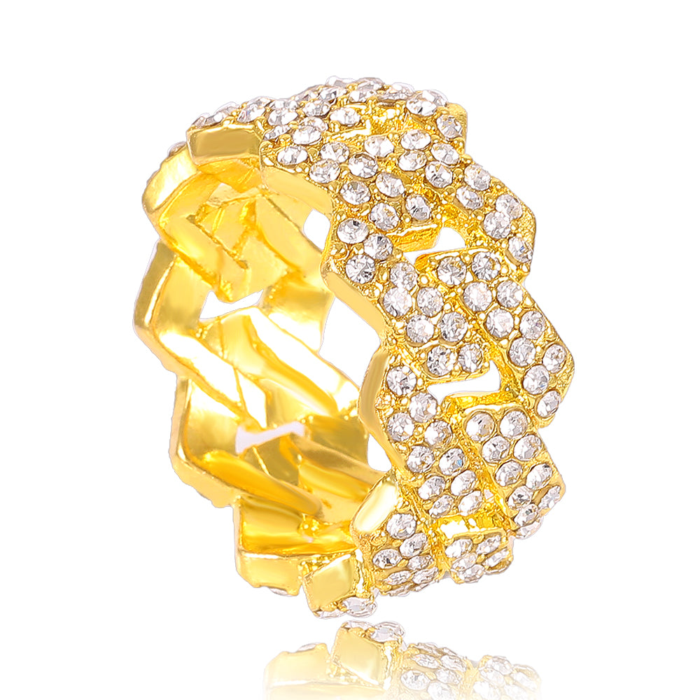 Iced-Out Cuban Link Ring with Rhinestones