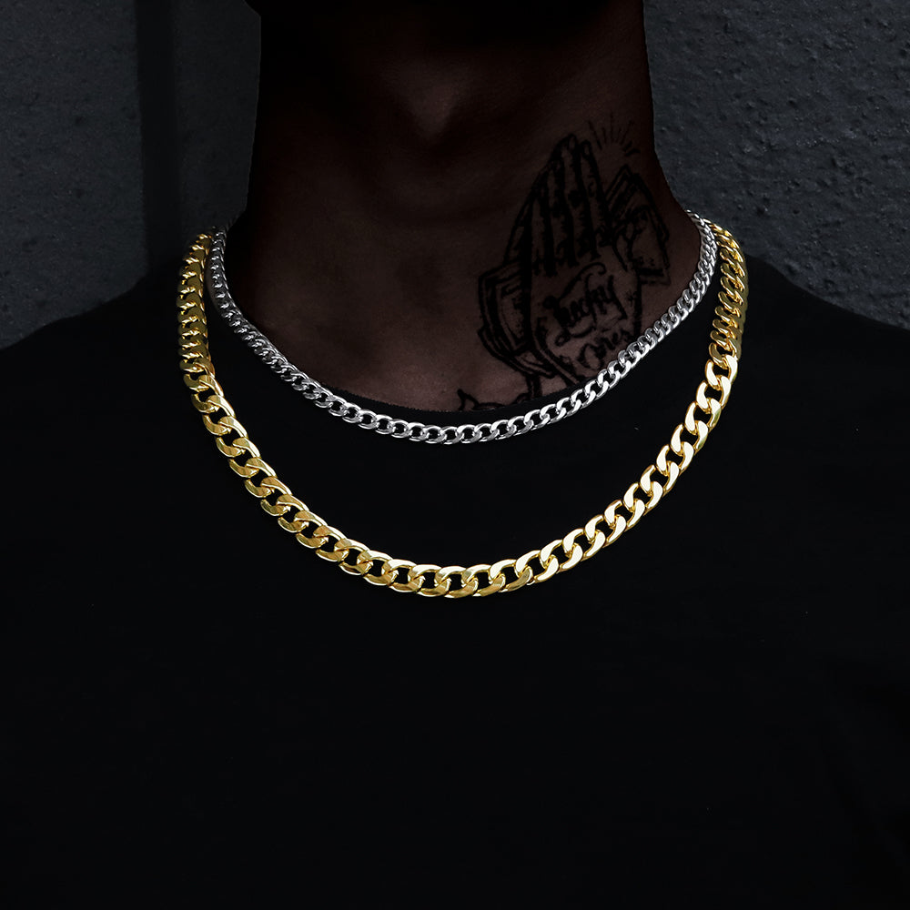 Classic Cuban Link Chain Necklace in Gold & Silver Tone