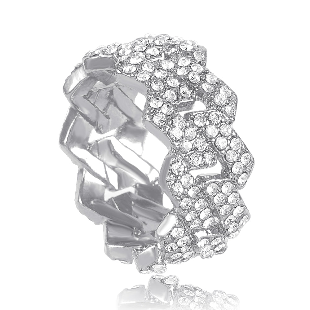 Iced-Out Cuban Link Ring with Rhinestones