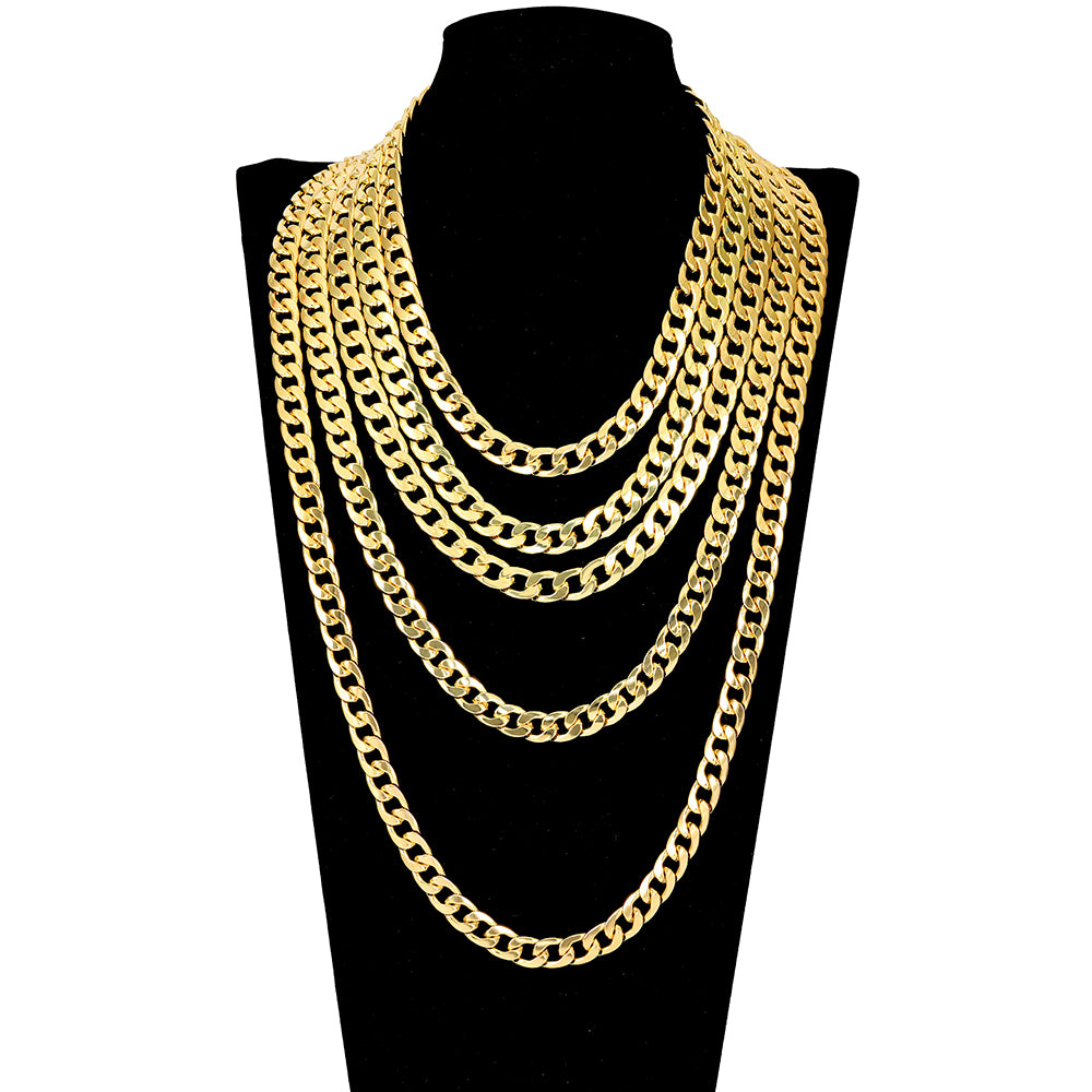 Classic Cuban Link Chain Necklace in Gold & Silver Tone