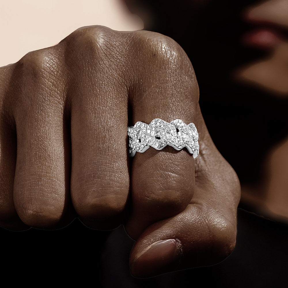 Iced-Out Cuban Link Ring with Rhinestones