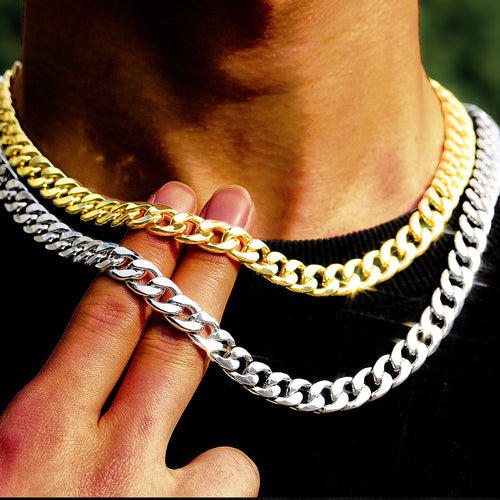 Classic Cuban Link Chain Necklace in Gold & Silver Tone