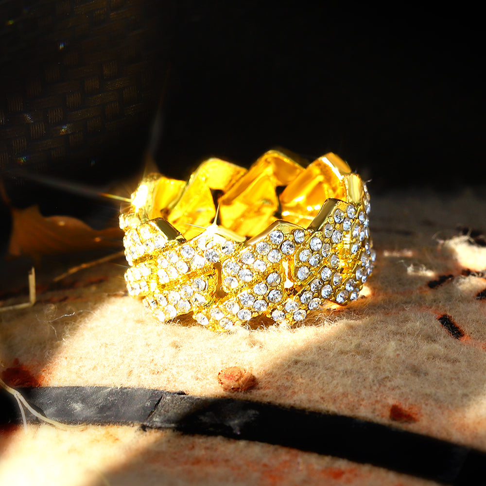 Iced-Out Cuban Link Ring with Rhinestones