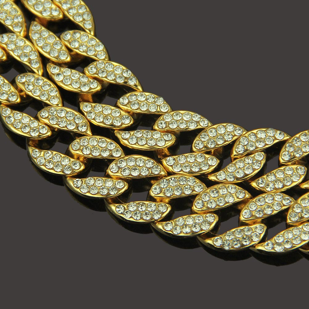 15mm/20inch Rhinestone Cuban Link Chain Necklace