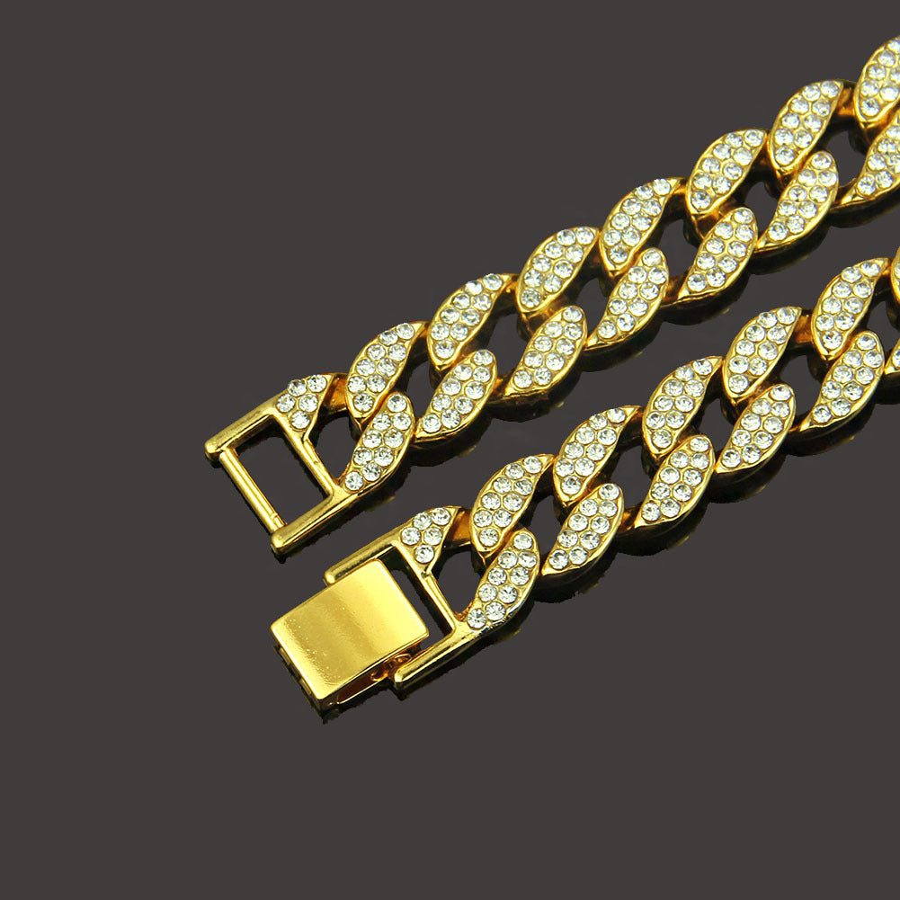15mm/20inch Rhinestone Cuban Link Chain Necklace
