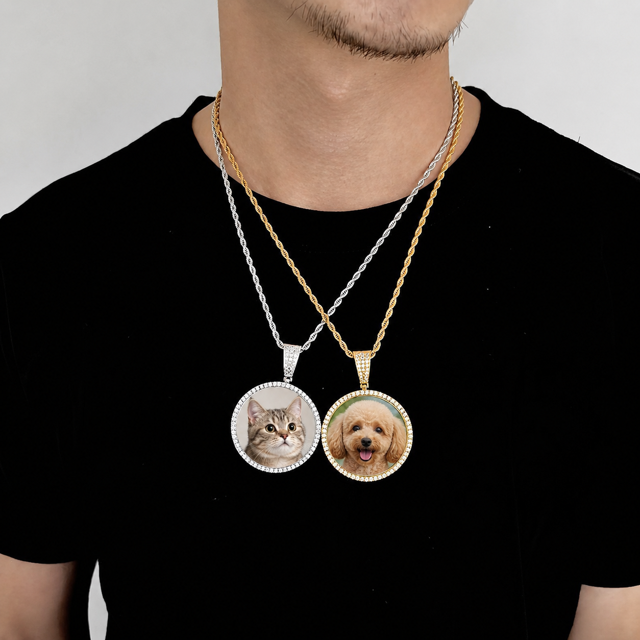 Custom Photo Moissanite Pendant Necklace with 20" Rope Chain