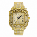 Iced Out Square Rhinestone Watch with Roman numeral Dial