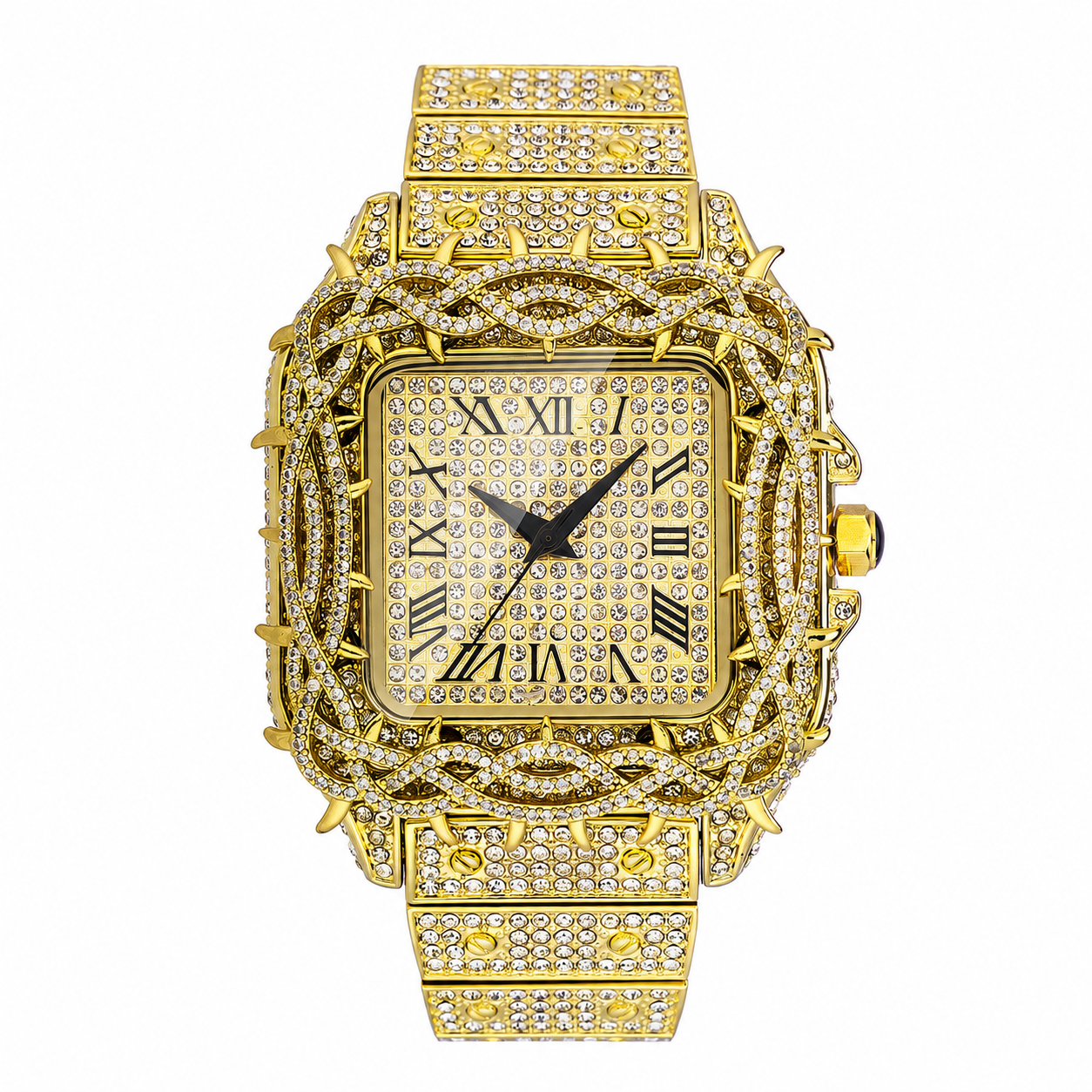 Iced Out Square Rhinestone Watch with Roman numeral Dial