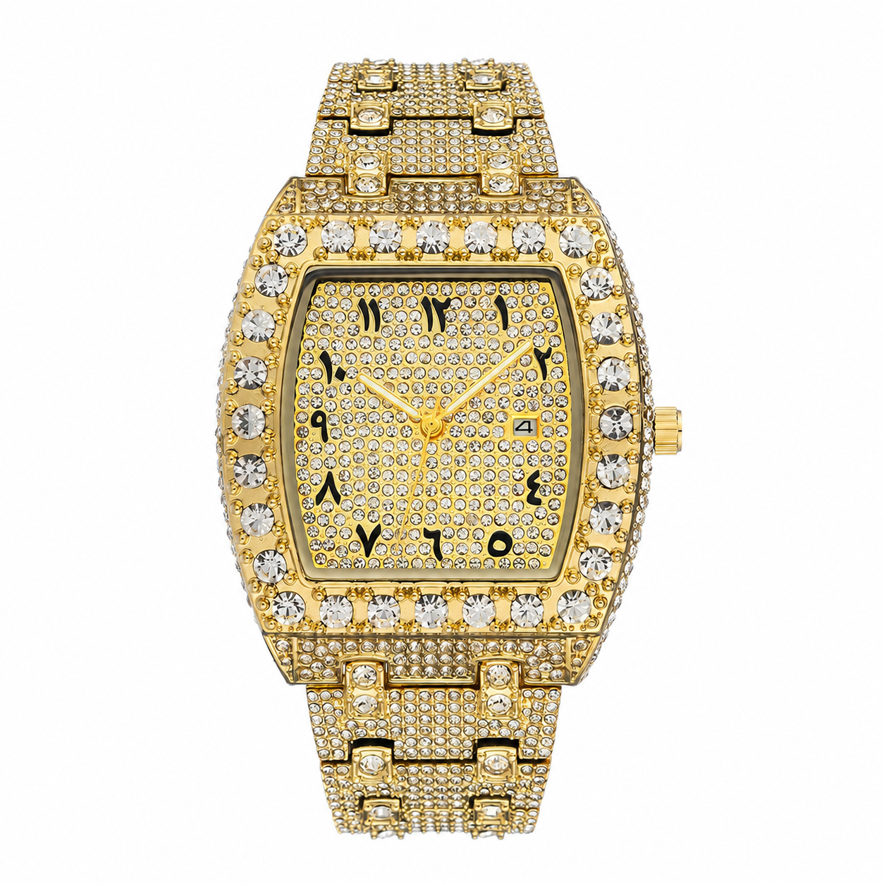 Iced Square Rhinestone Watch with Date Display