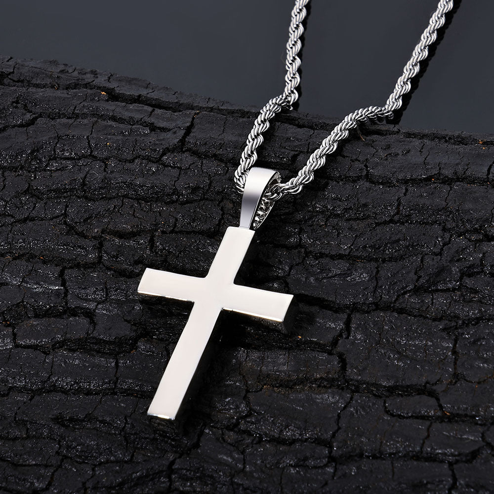 S925 Moissanite Cross Pendant Necklace with 24" Rope Chain