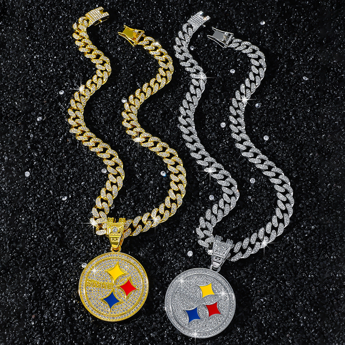 Iced Logo Coin Pendant Necklace with 20" Cuban Chain