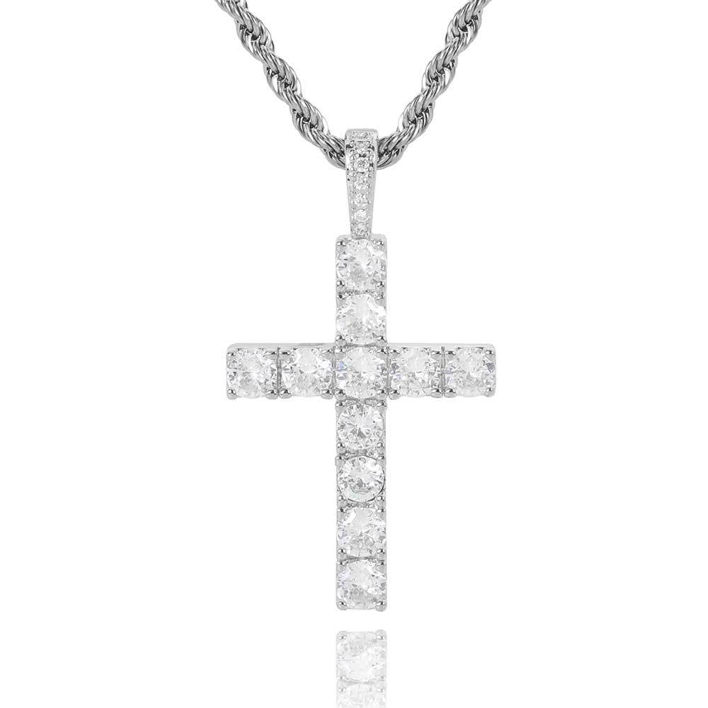 S925 Moissanite Cross Pendant Necklace with 24" Rope Chain