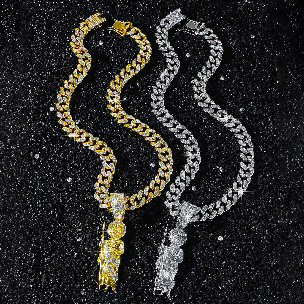 Iced Angel Pendant Necklace with 20" Cuban Chain