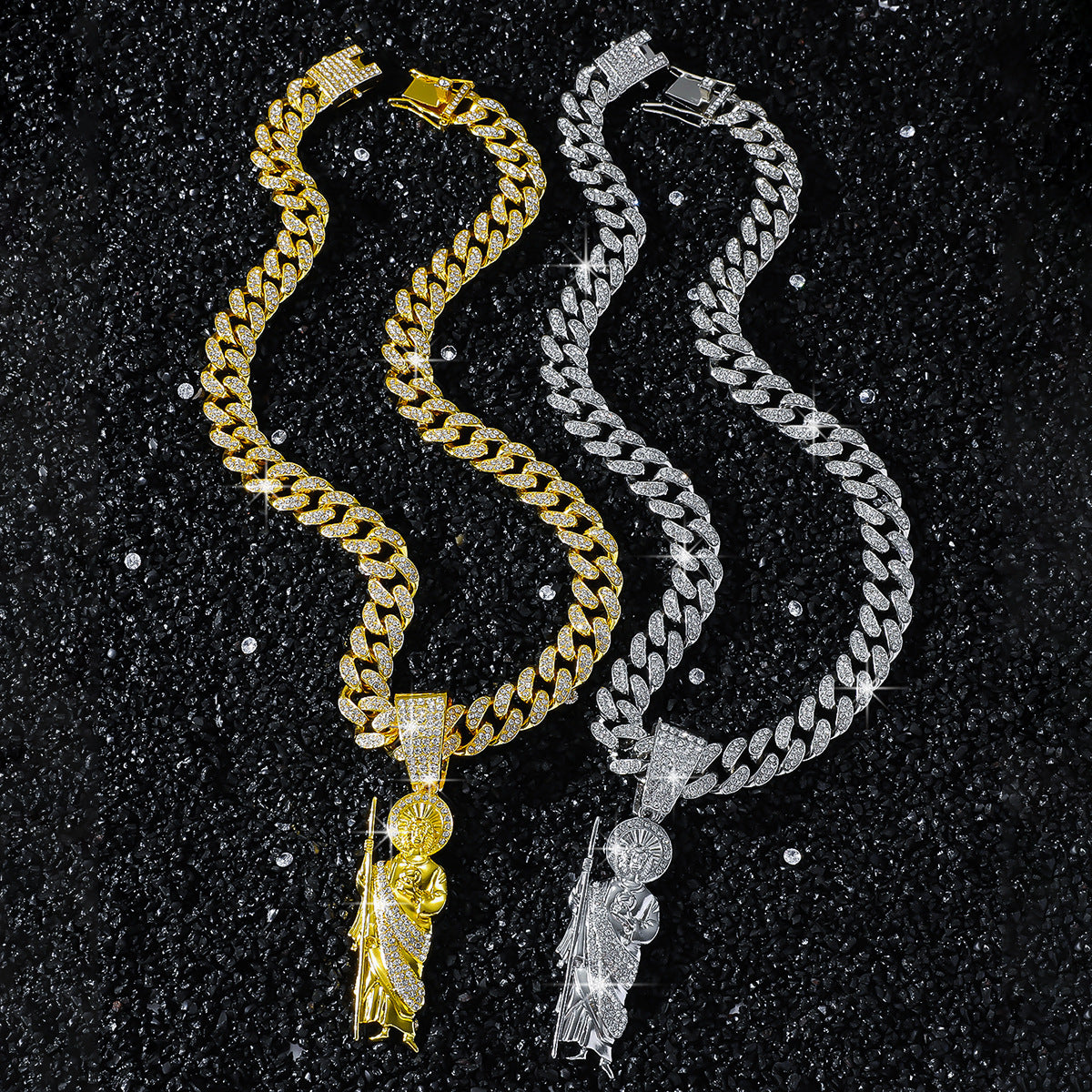 Iced Angel Pendant Necklace with 20" Cuban Chain
