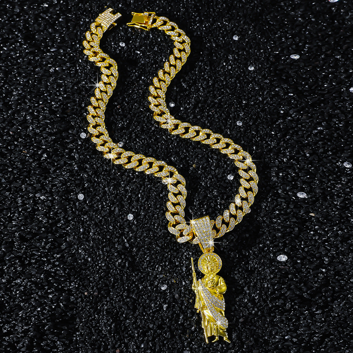 Iced Angel Pendant Necklace with 20" Cuban Chain