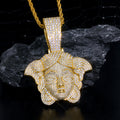 Iced-Out Greek Head CZ Pendant Necklace with 24" Rope Chain