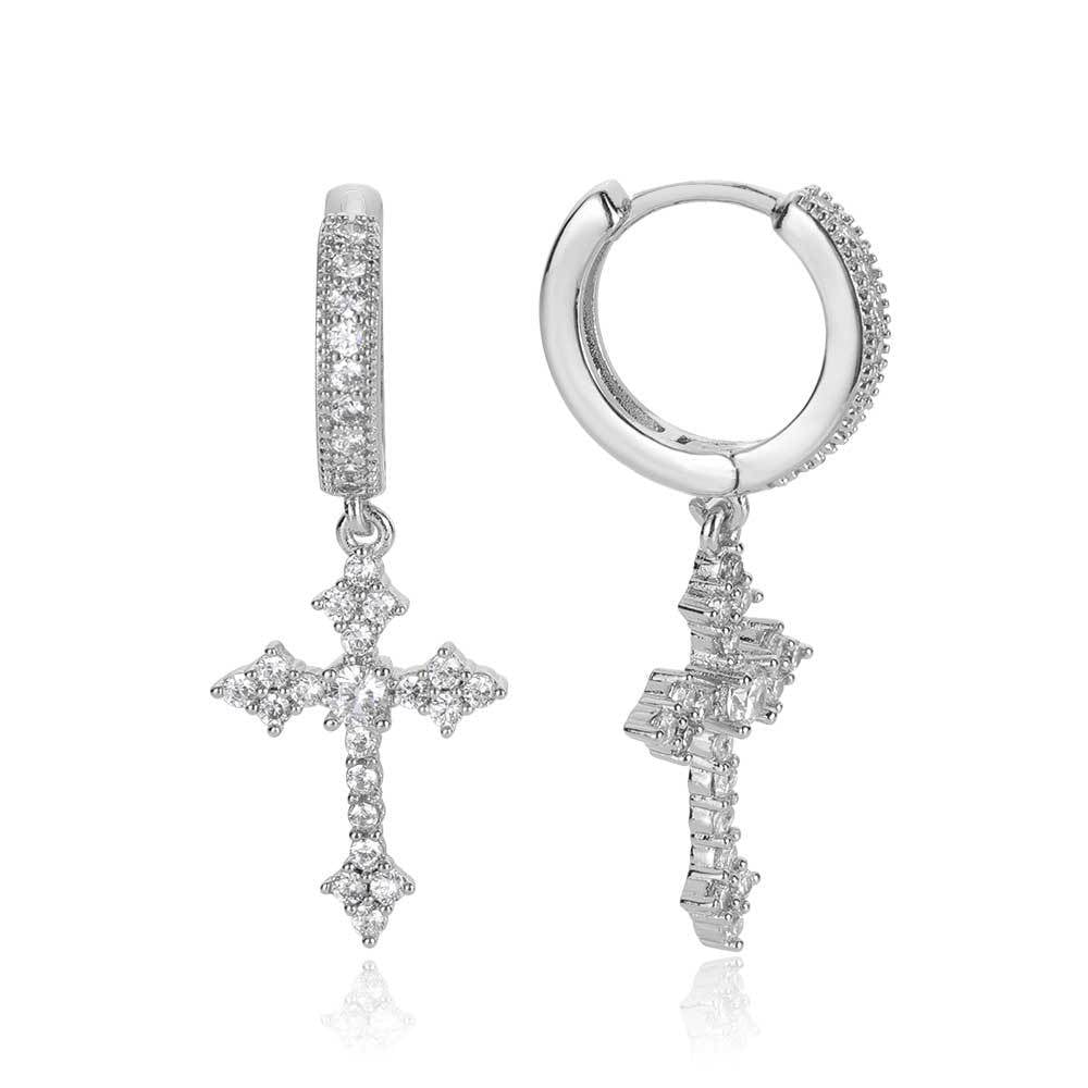 CZ Cross Huggie Hoop Earrings