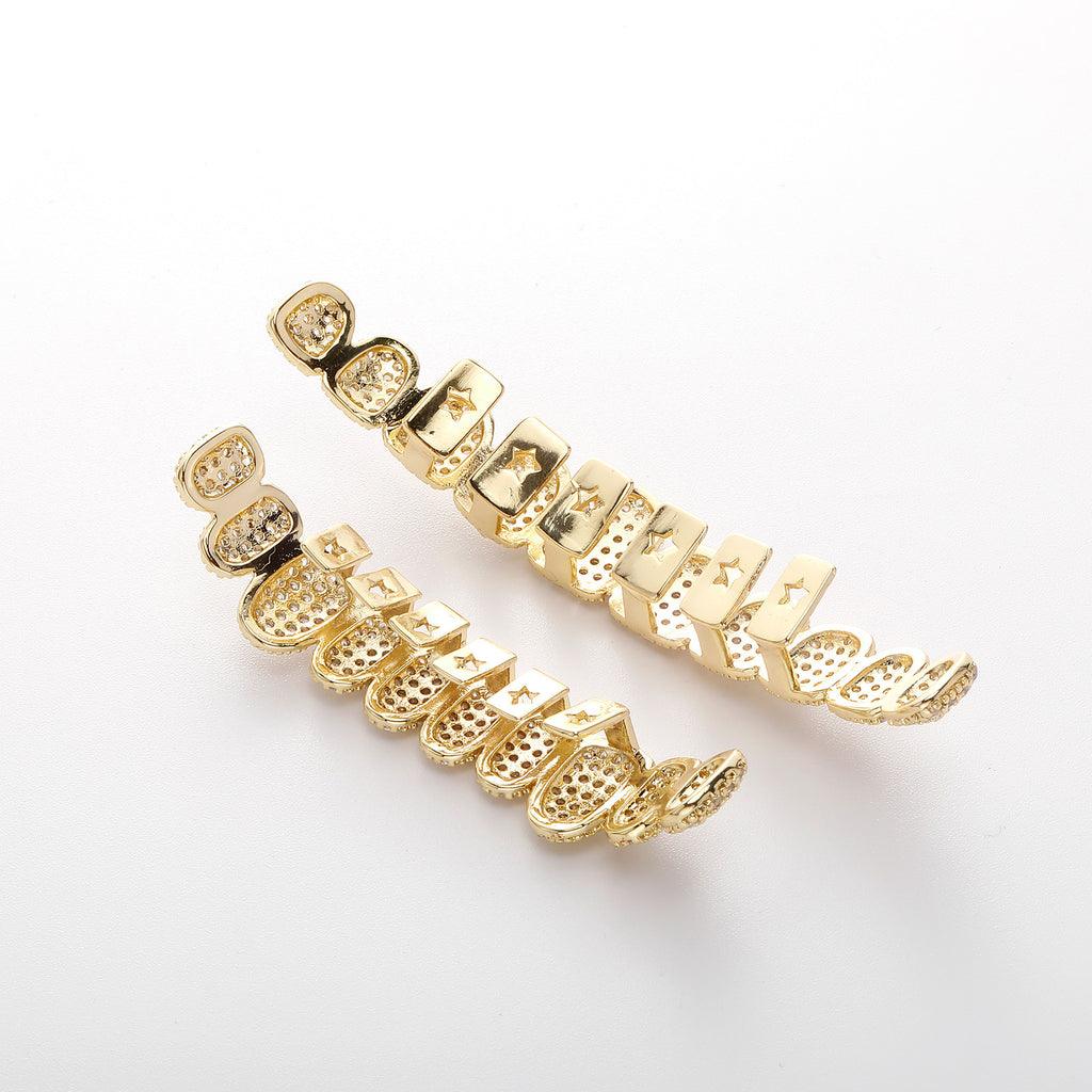 Copper CZ Iced Out Grillz Hip Hop Dental Cap Set