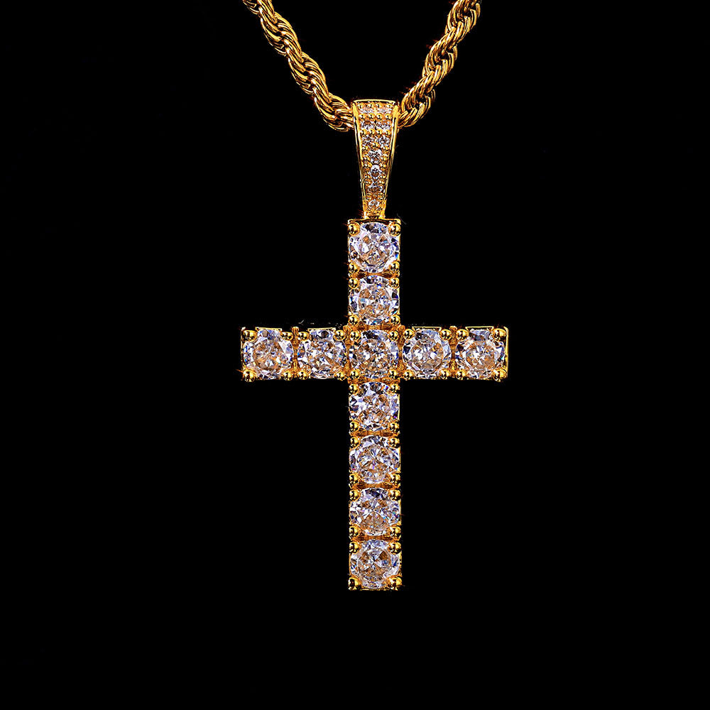 S925 Moissanite Cross Pendant Necklace with 24" Rope Chain