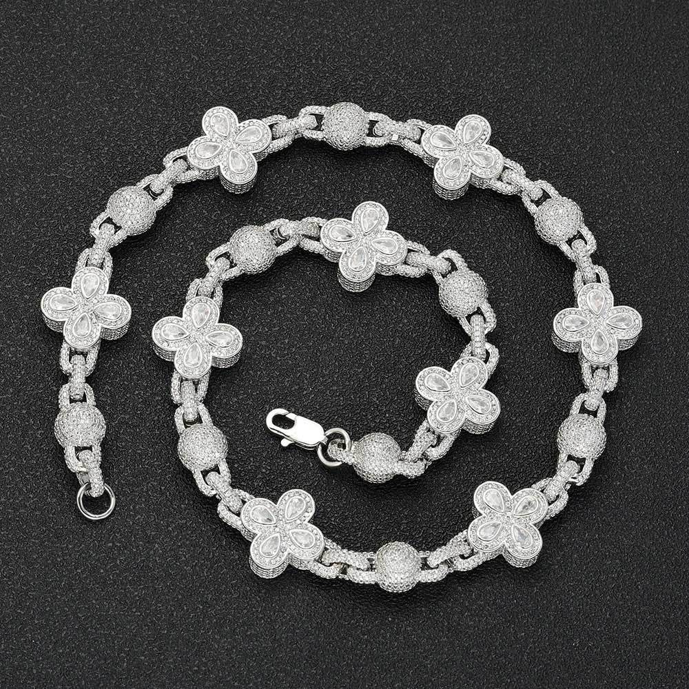 10mm/20inch Moissanite Flower Link Chain Necklace in S925 Silver