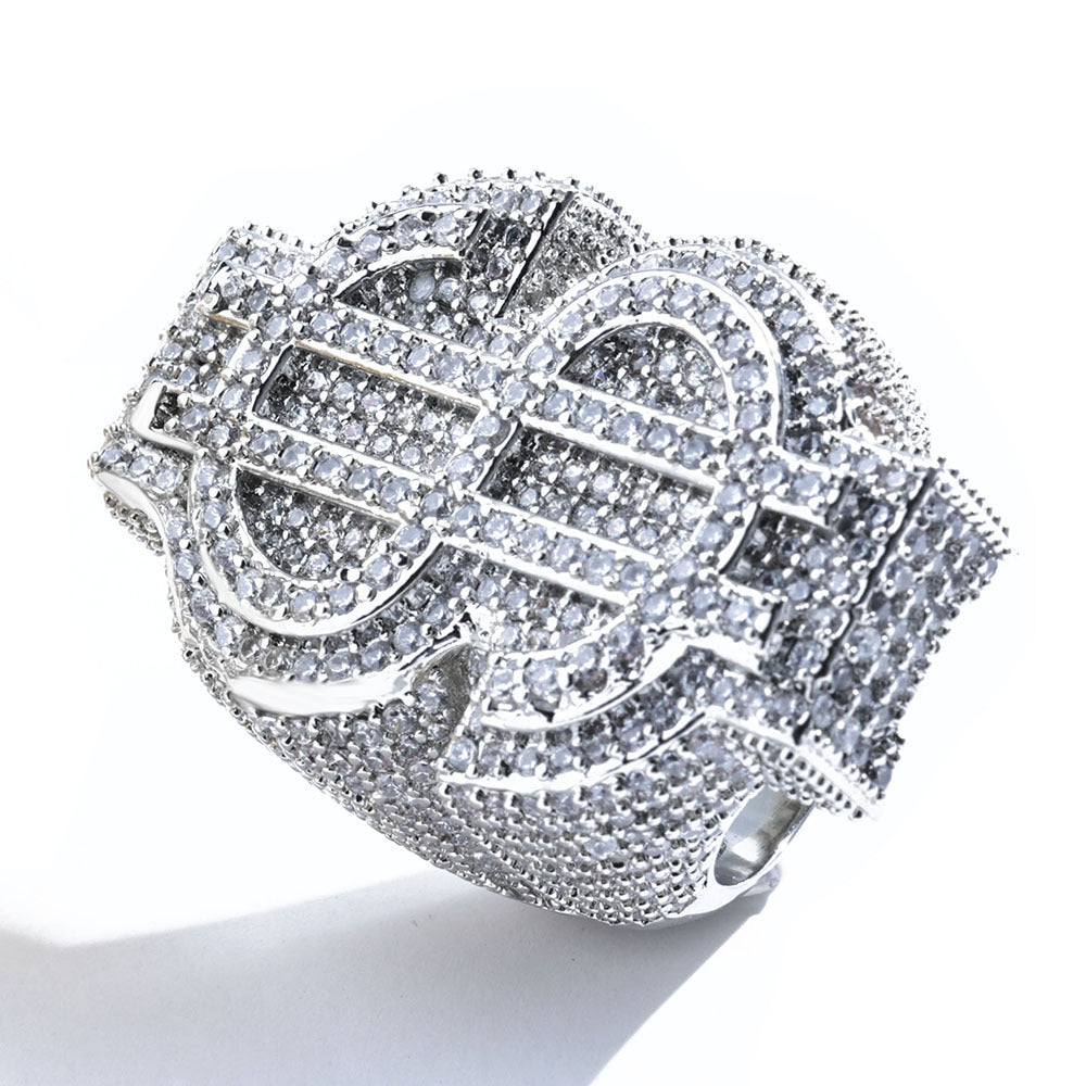 S925 Moissanite Iced Dollar Sign Ring