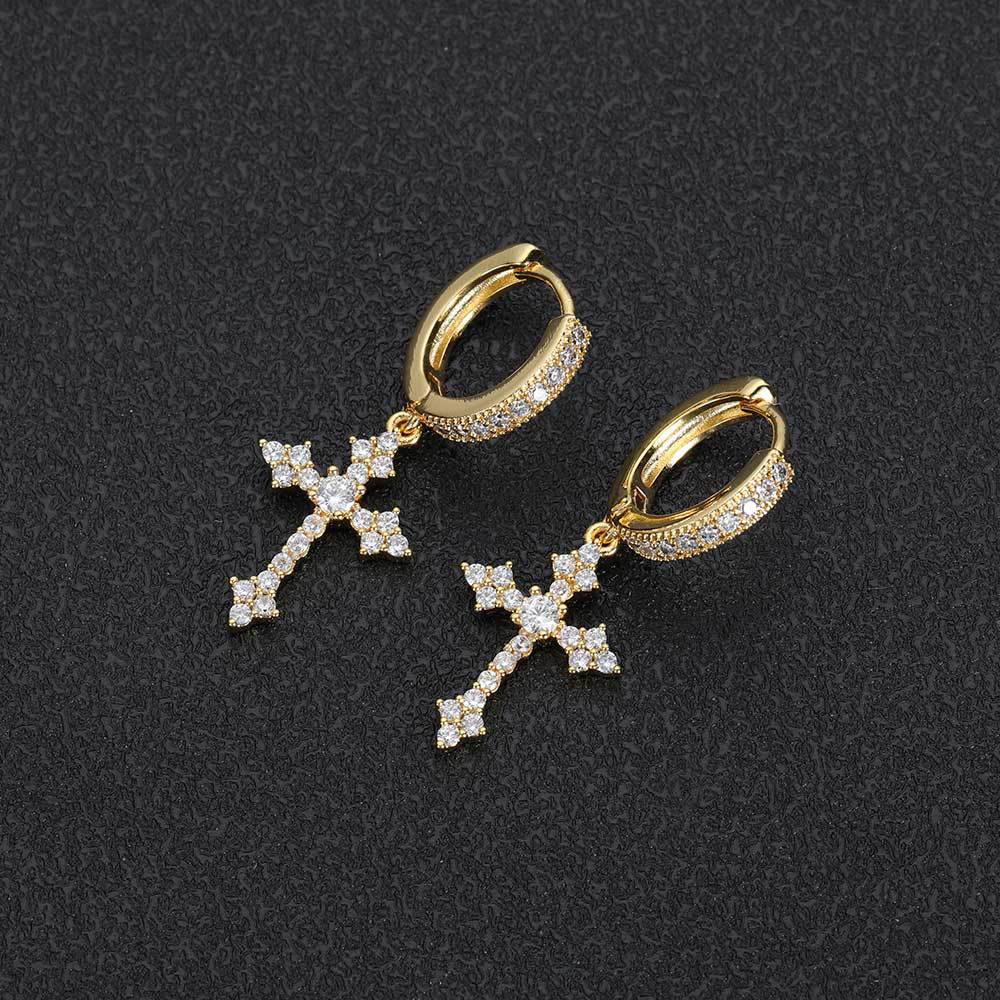 CZ Cross Huggie Hoop Earrings