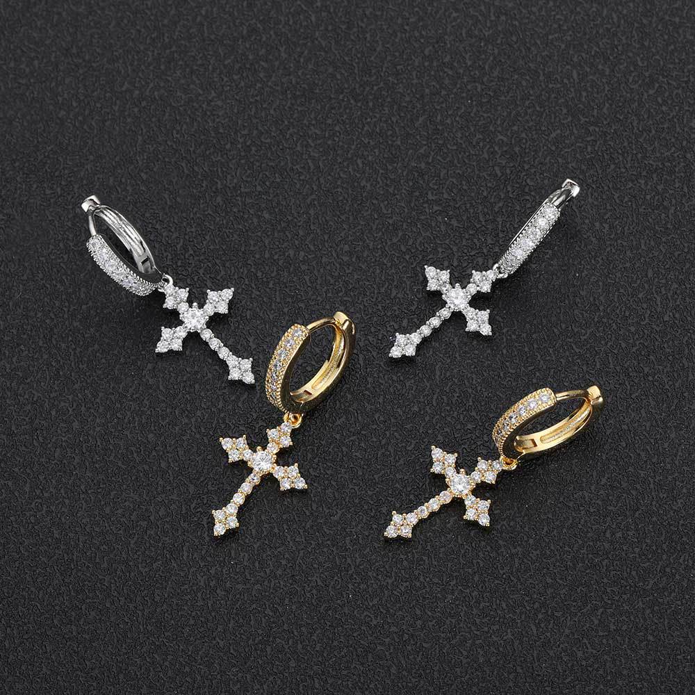 CZ Cross Huggie Hoop Earrings