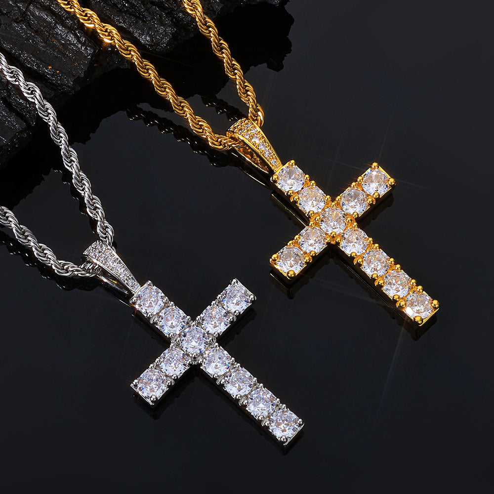 S925 Moissanite Cross Pendant Necklace with 24" Rope Chain