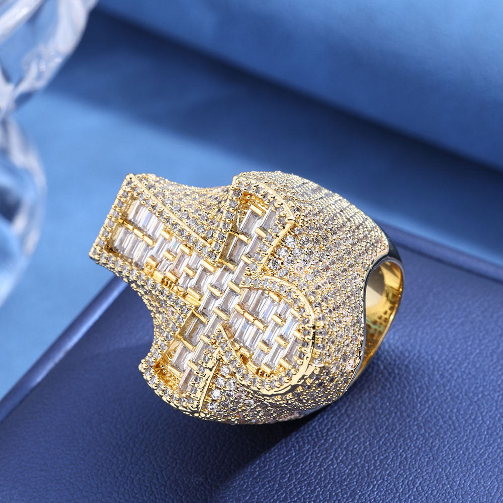 Iced Out Moissanite Cross Dome Ring in S925 Sterling Silver