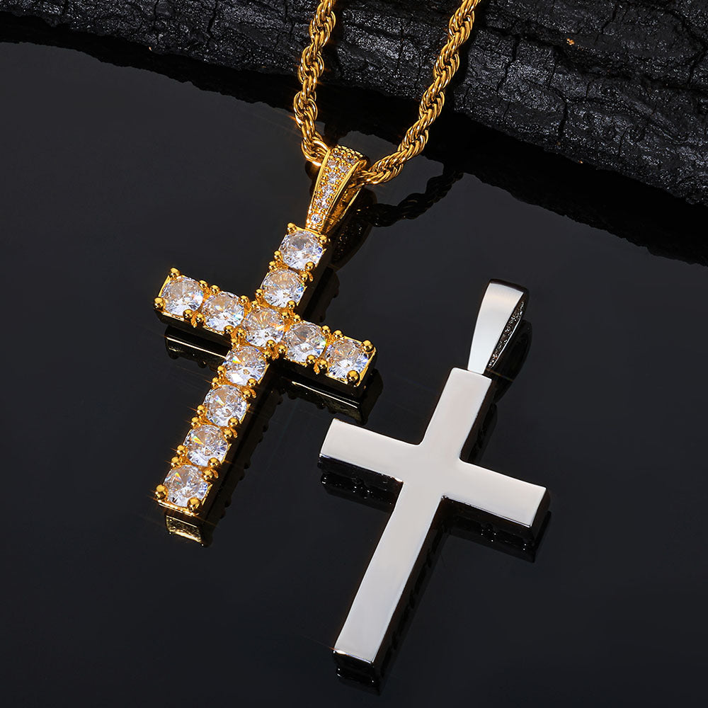 S925 Moissanite Cross Pendant Necklace with 24" Rope Chain