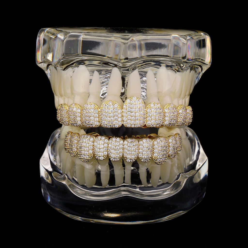 Copper CZ Iced Out Grillz Hip Hop Dental Cap Set