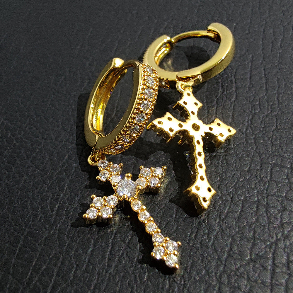 CZ Cross Huggie Hoop Earrings