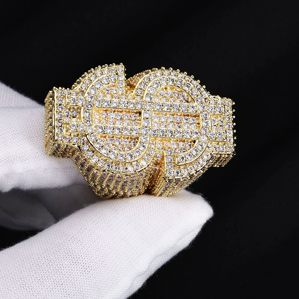 S925 Moissanite Iced Dollar Sign Ring