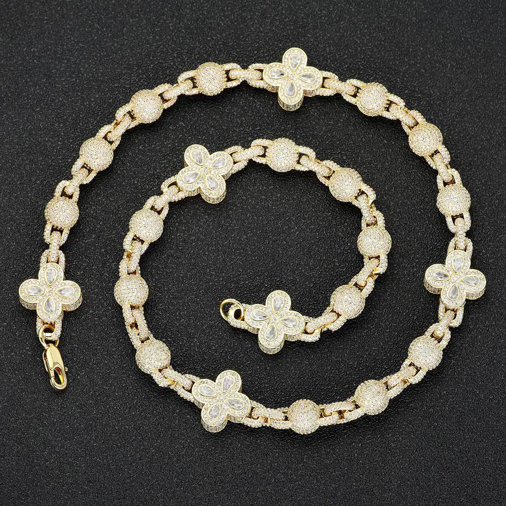 10mm/20inch Moissanite Flower Link Chain Necklace in S925 Silver
