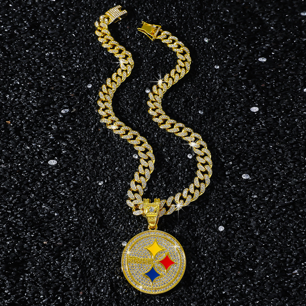 Iced Logo Coin Pendant Necklace with 20" Cuban Chain