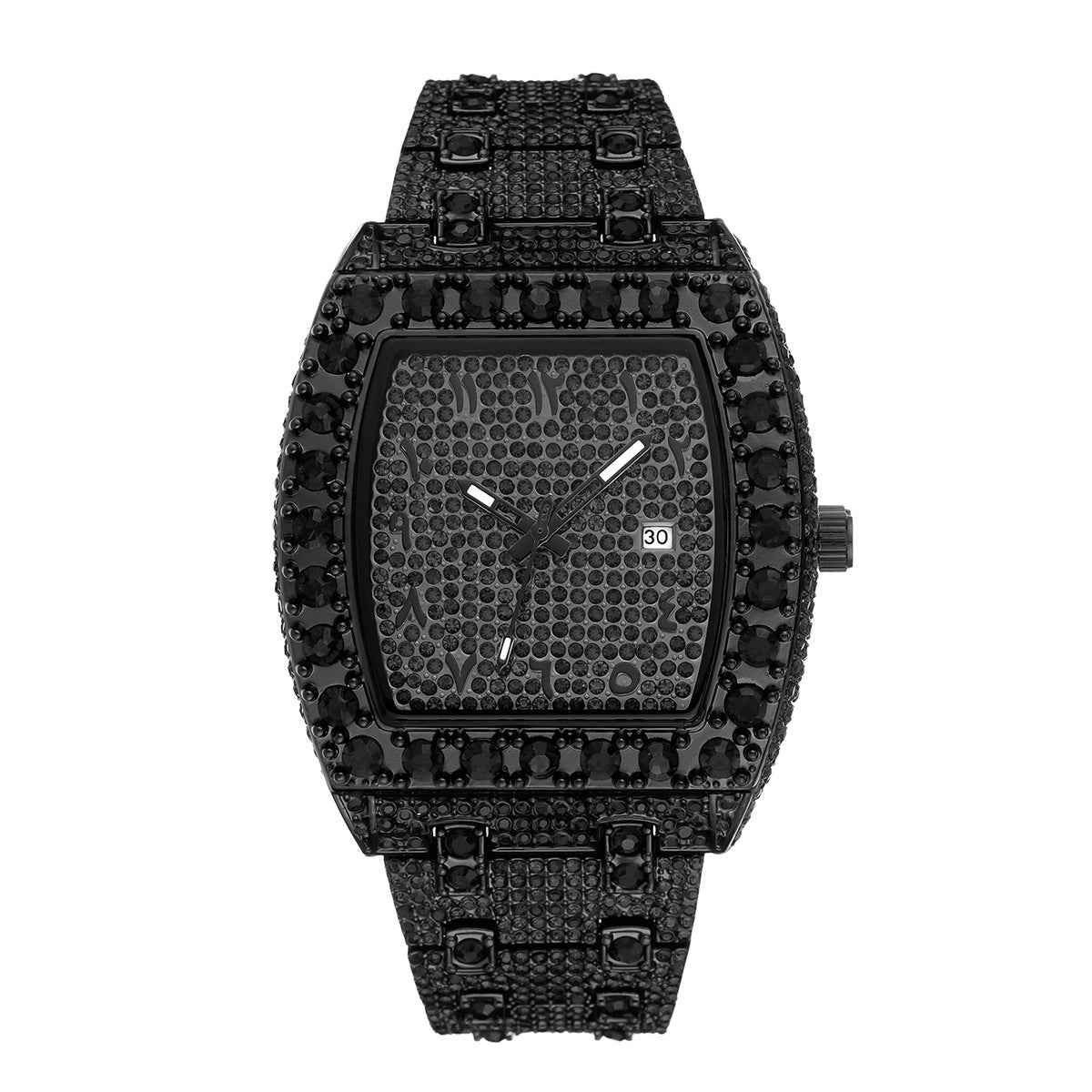 Iced Square Rhinestone Watch with Date Display