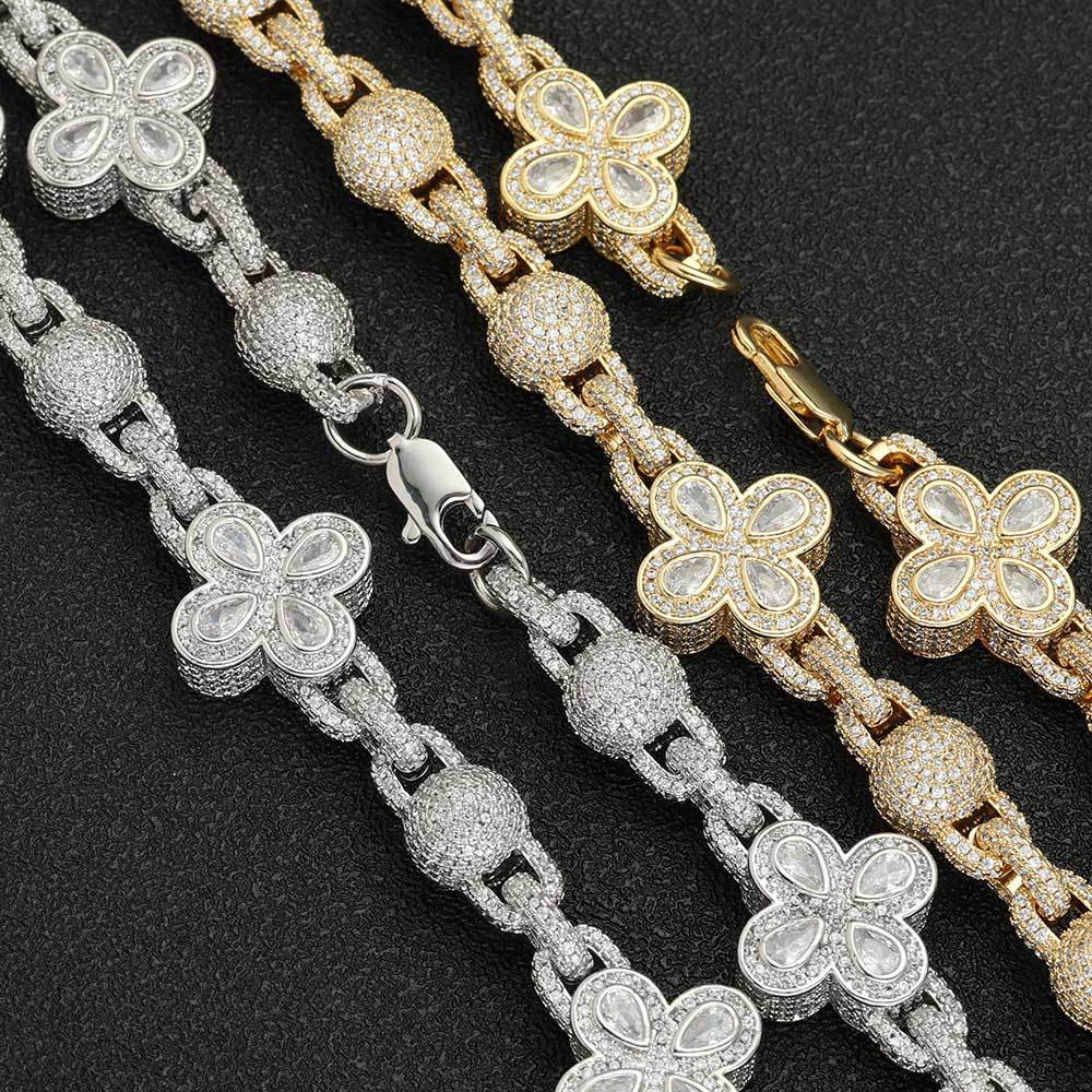 10mm/20inch Moissanite Flower Link Chain Necklace in S925 Silver