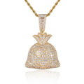 Iced-Out Money Bag CZ Pendant Necklace with 24" Rope Chain
