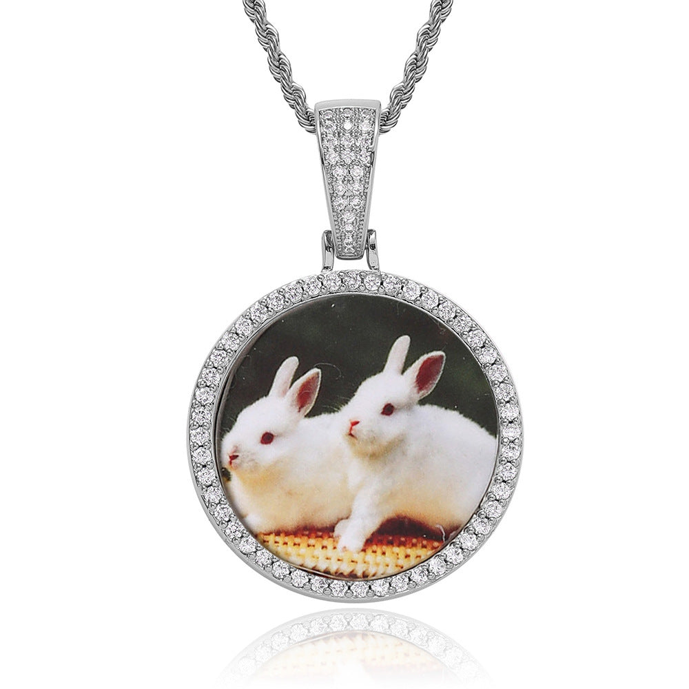 Custom Photo Moissanite Pendant Necklace with 20" Rope Chain