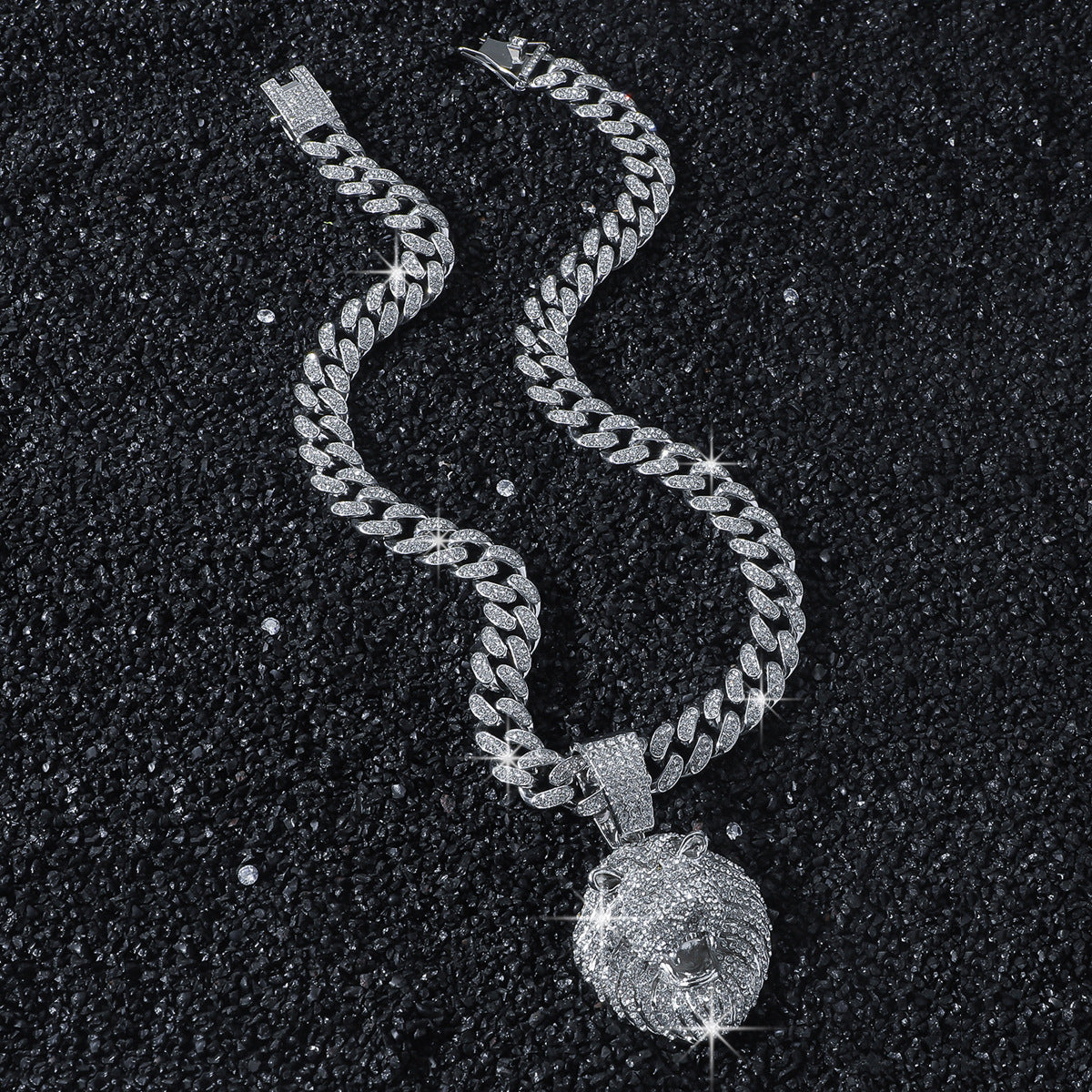 Iced Lion Head Pendant Necklace with 20" Cuban Chain