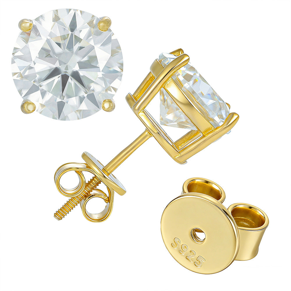S925 Moissanite Round Stud Earrings