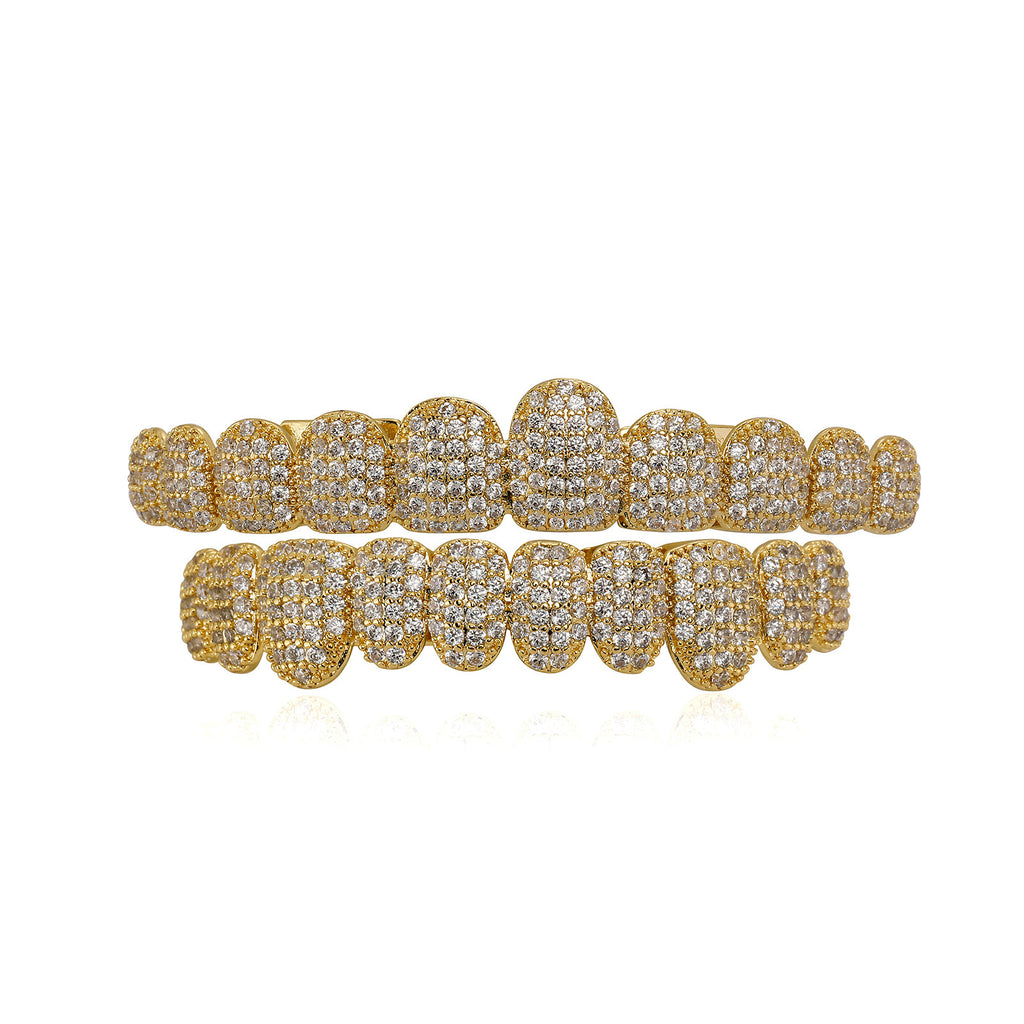 Copper CZ Iced Out Grillz Hip Hop Dental Cap Set