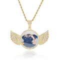 Custom Photo Angel Wing CZ Pendant Necklace with 24" Rope Chain