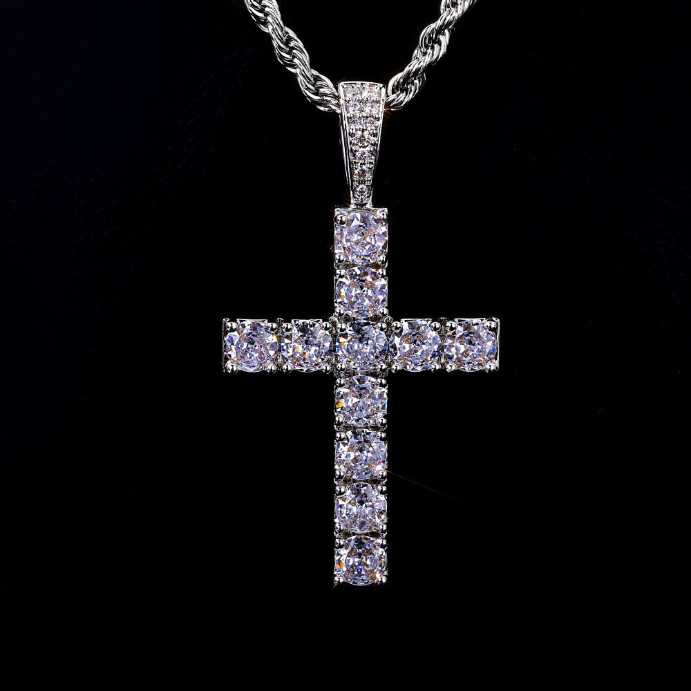 S925 Moissanite Cross Pendant Necklace with 24" Rope Chain