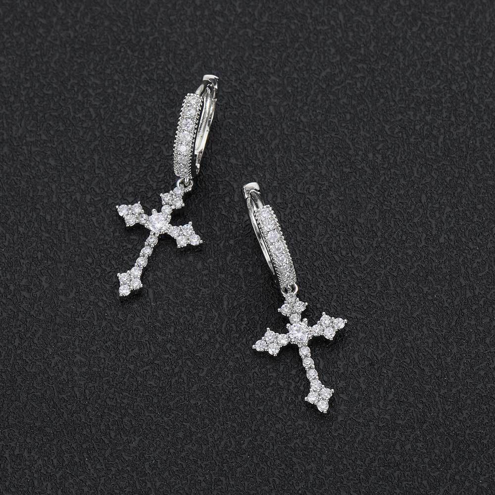 CZ Cross Huggie Hoop Earrings