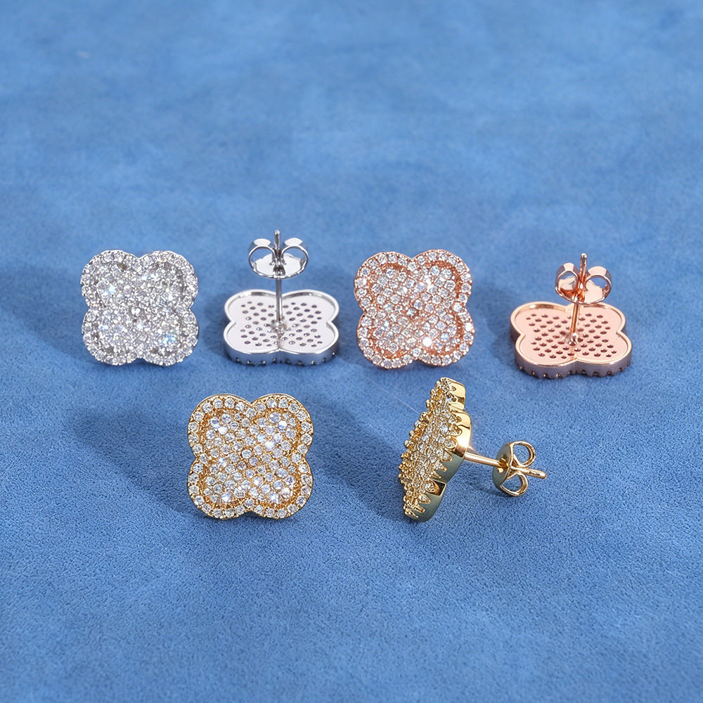 S925 Moissanite Clover Stud Earrings