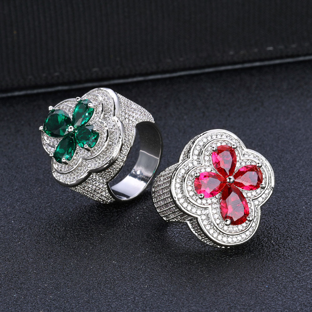 Iced Clover CZ Cocktail Ring